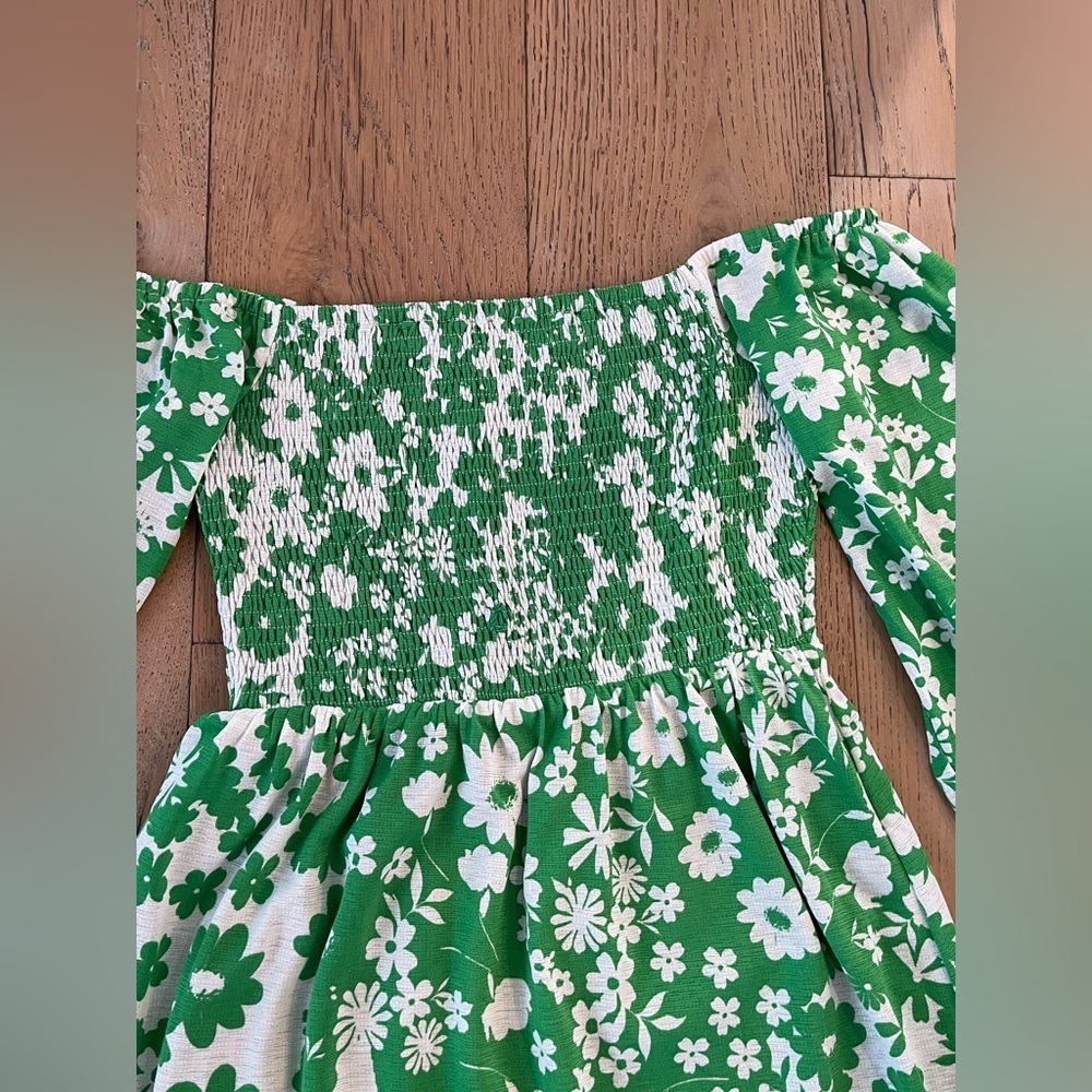 Sugarlips Kennedy Floral Denni Smocked Midi Dress Small Green Sleeves Retro - Picture 3 of 8